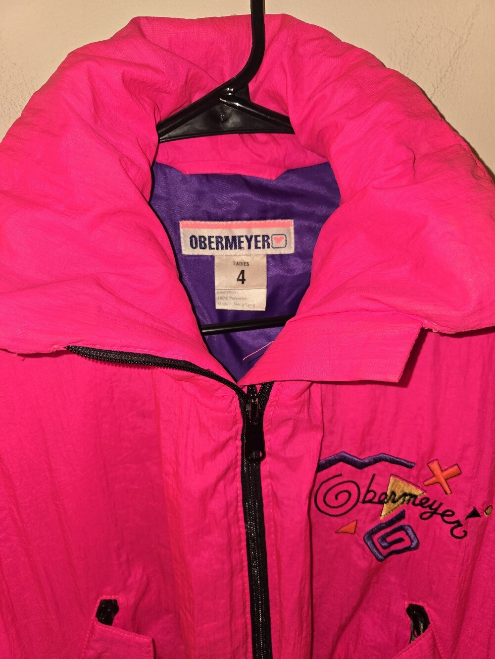 Vintage 80s Obermeyer Neon Pink Ski Jacket Women’s 4 Retro Colorblock Snowsuit - Picture 5 of 8